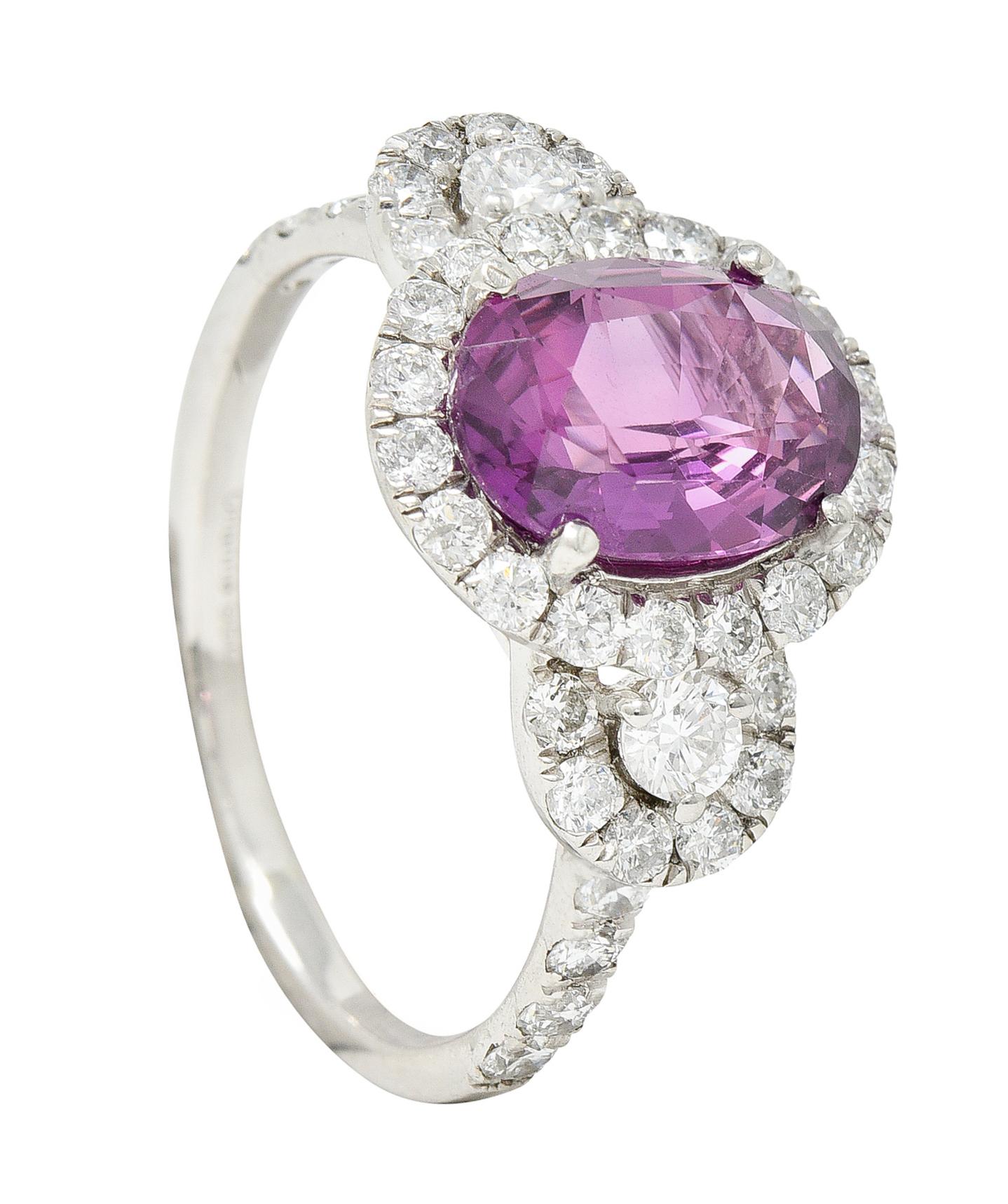 Orianne 3.10 Carats Pink Sapphire Diamond Platinum Triple Halo Ring 6