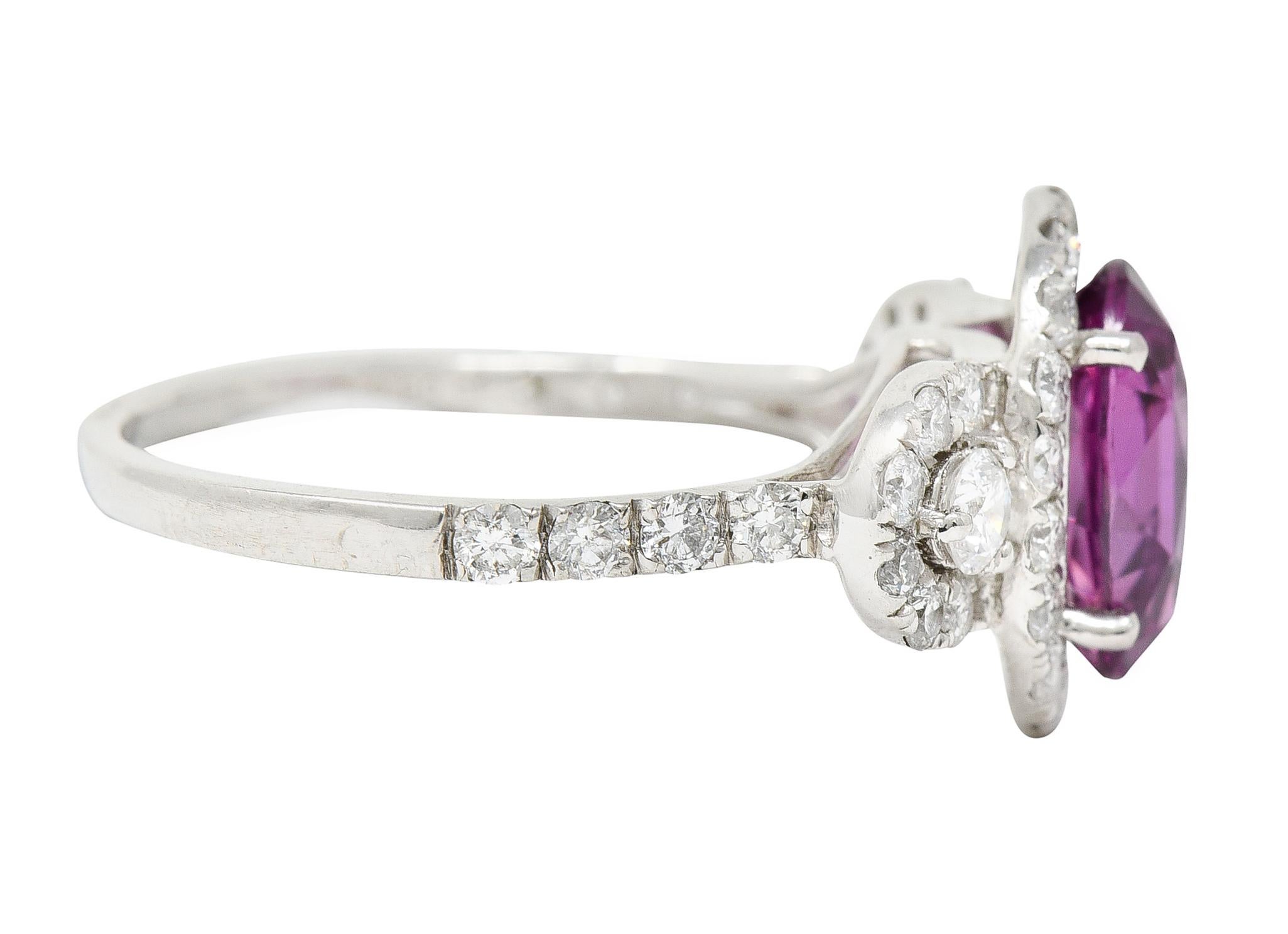 Contemporary Orianne 3.10 Carats Pink Sapphire Diamond Platinum Triple Halo Ring