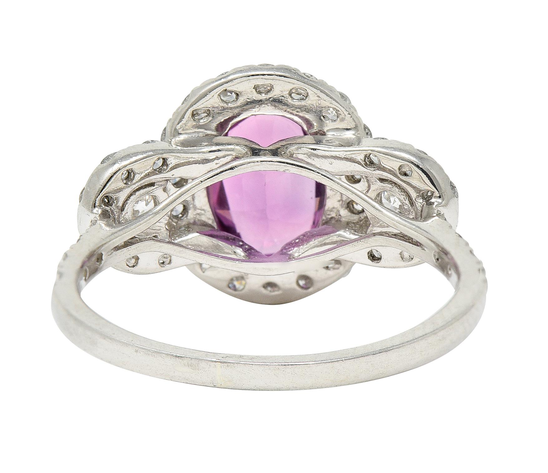 Oval Cut Orianne 3.10 Carats Pink Sapphire Diamond Platinum Triple Halo Ring