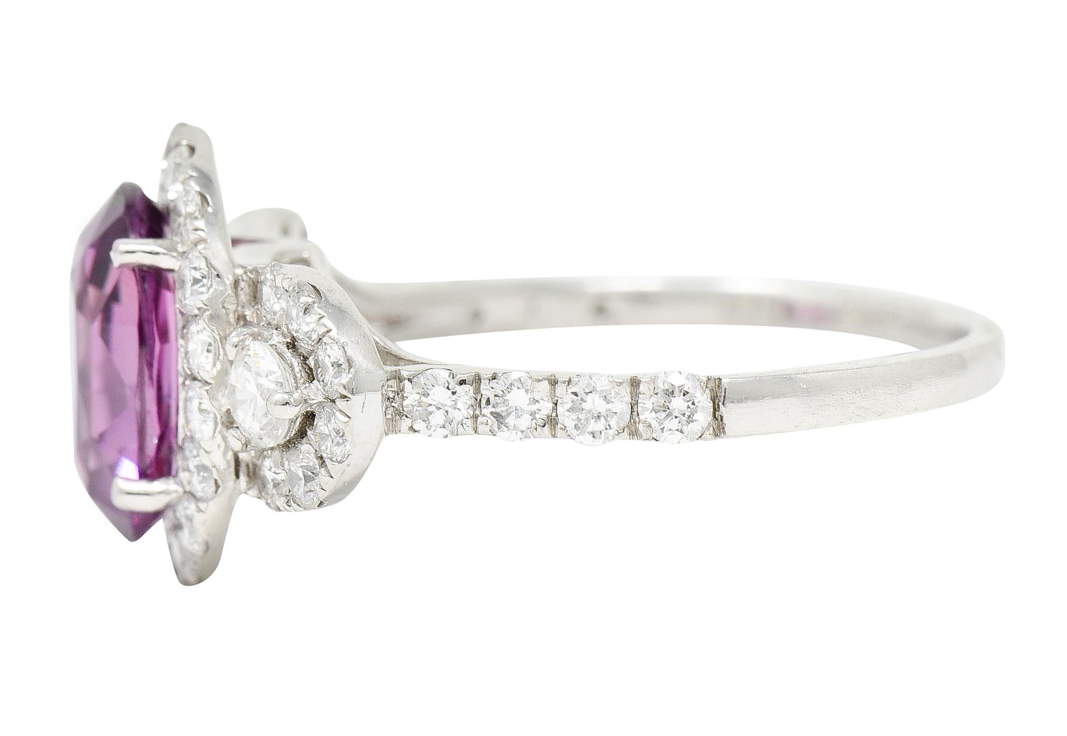Orianne 3.10 Carats Pink Sapphire Diamond Platinum Triple Halo Ring In Excellent Condition In Philadelphia, PA