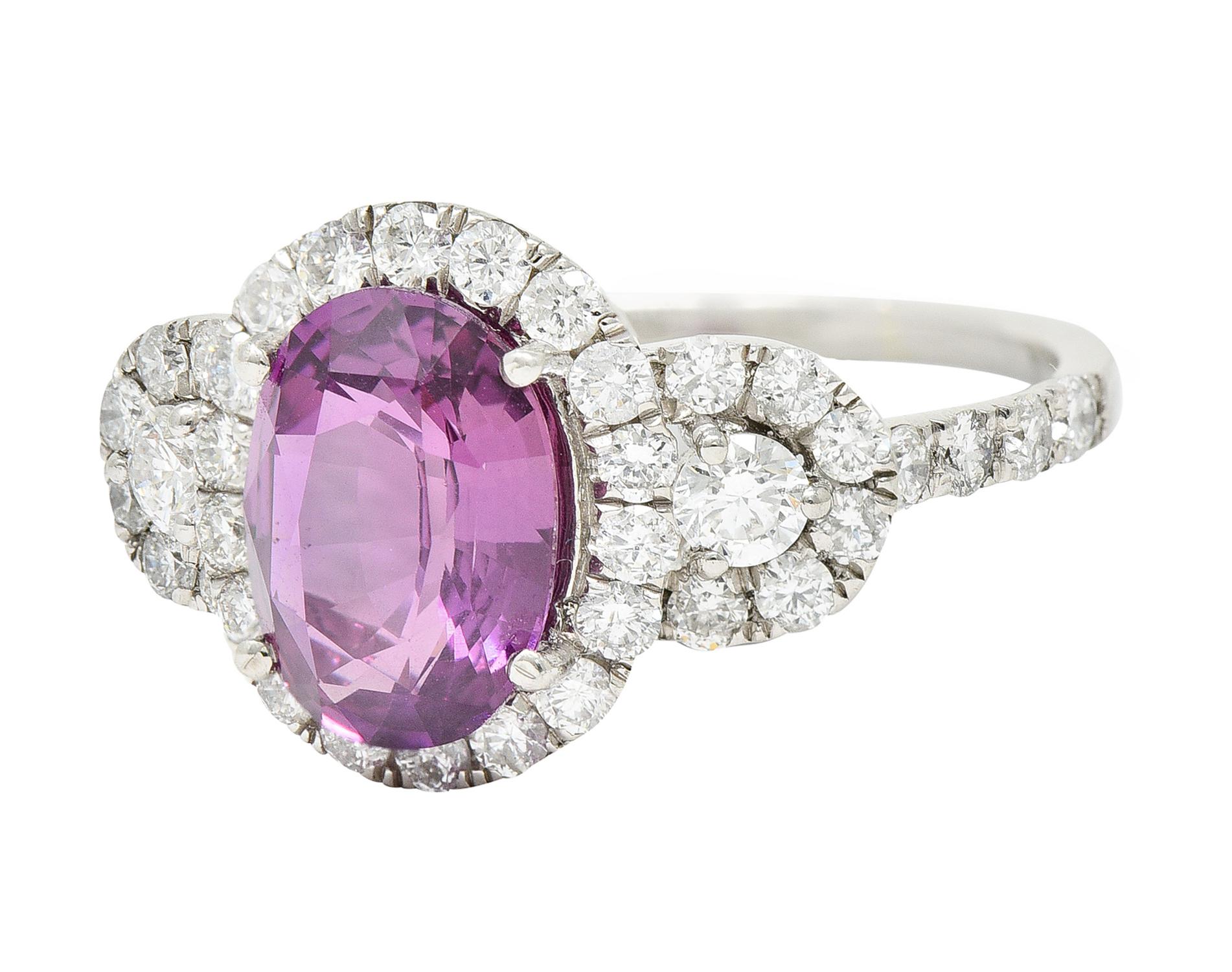 Women's or Men's Orianne 3.10 Carats Pink Sapphire Diamond Platinum Triple Halo Ring