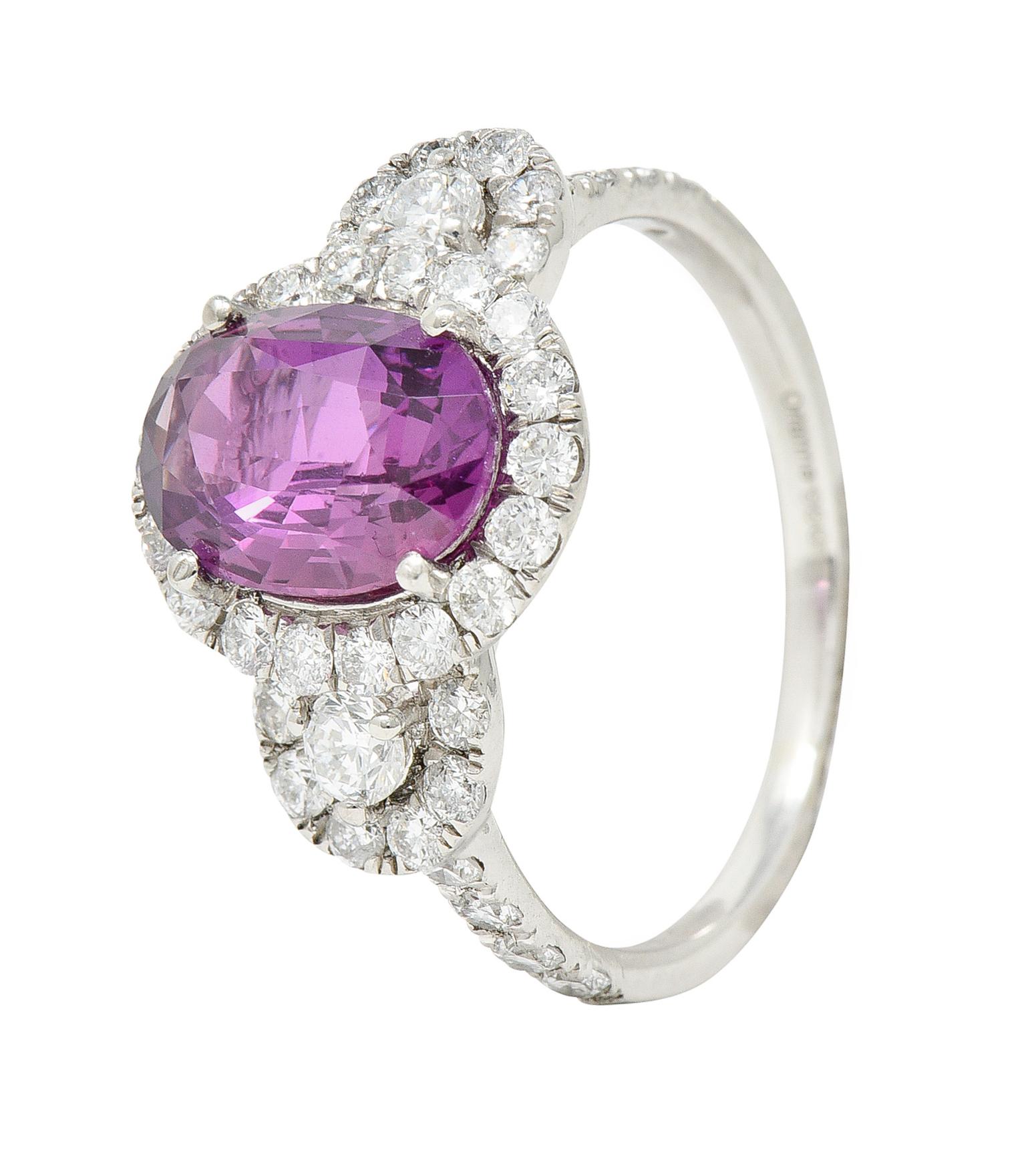 Orianne 3.10 Carats Pink Sapphire Diamond Platinum Triple Halo Ring 2