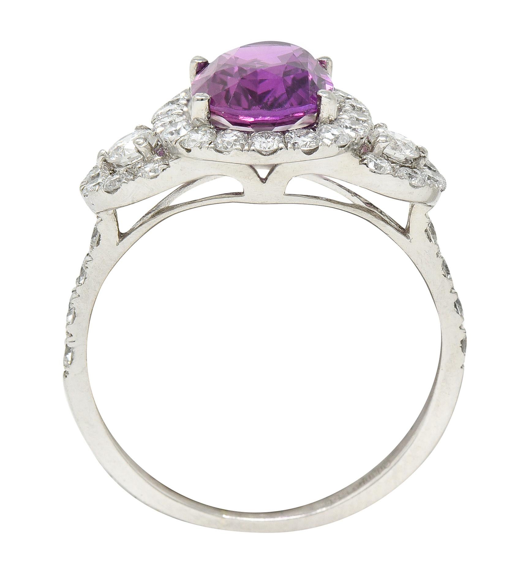 Orianne 3.10 Carats Pink Sapphire Diamond Platinum Triple Halo Ring 3
