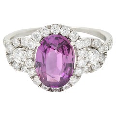 Orianne 3.10 Carats Pink Sapphire Diamond Platinum Triple Halo Ring