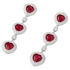 Orianne Collins 18K White Gold 3.00 Carat Diamond and Ruby Drop Earrings
