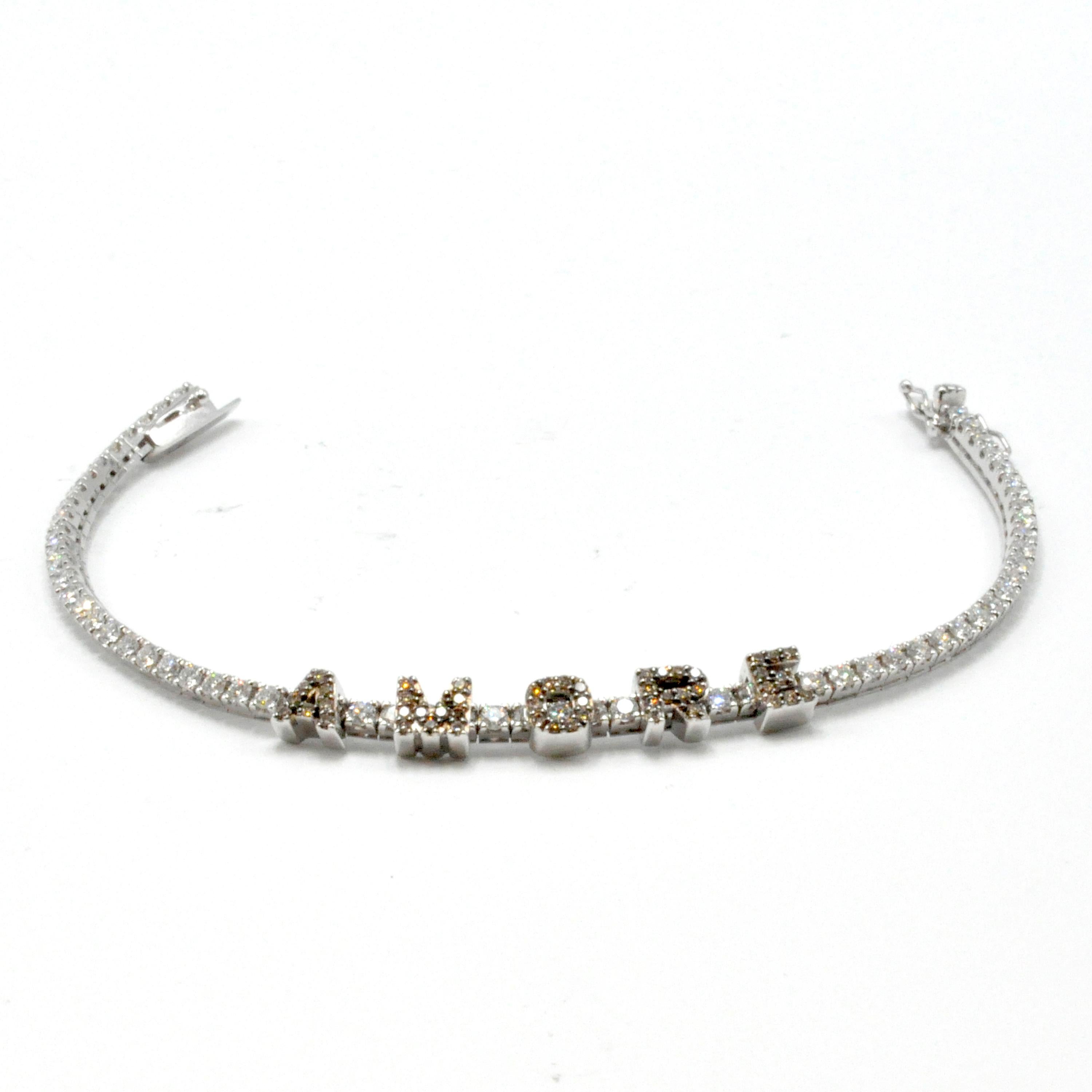 Modern Orianne Collins Amore White Gold Chocolate and White Diamond Tennis Bracelet