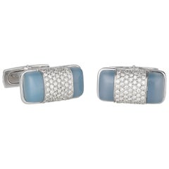 Orianne Collins Gold Diamond and Chalcedony Cufflinks