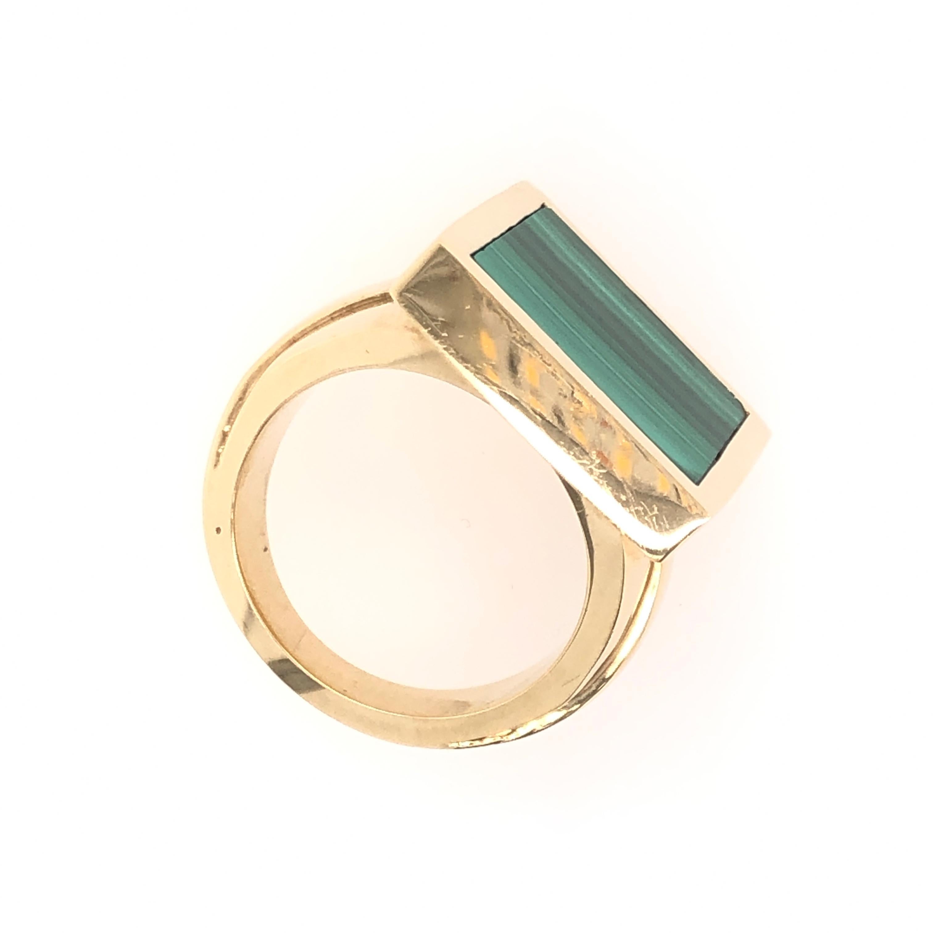 Orianne Collins Yellow Gold Square Malachite Gentleman's Ring 1