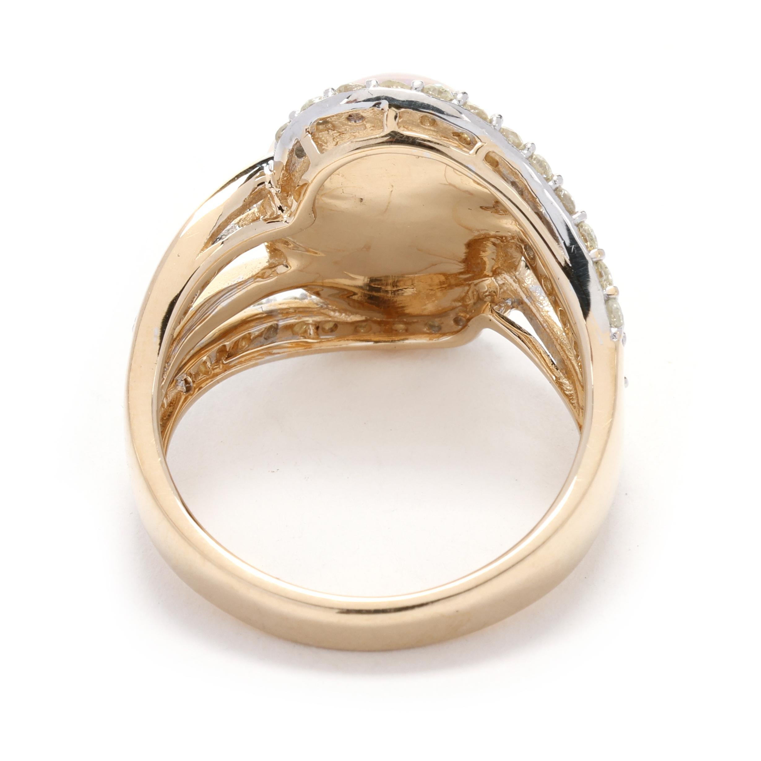 Orianne Statement-Ring, Diamant und Opal, 14k Gelbgold, Ring Größe 7 (Ovalschliff)