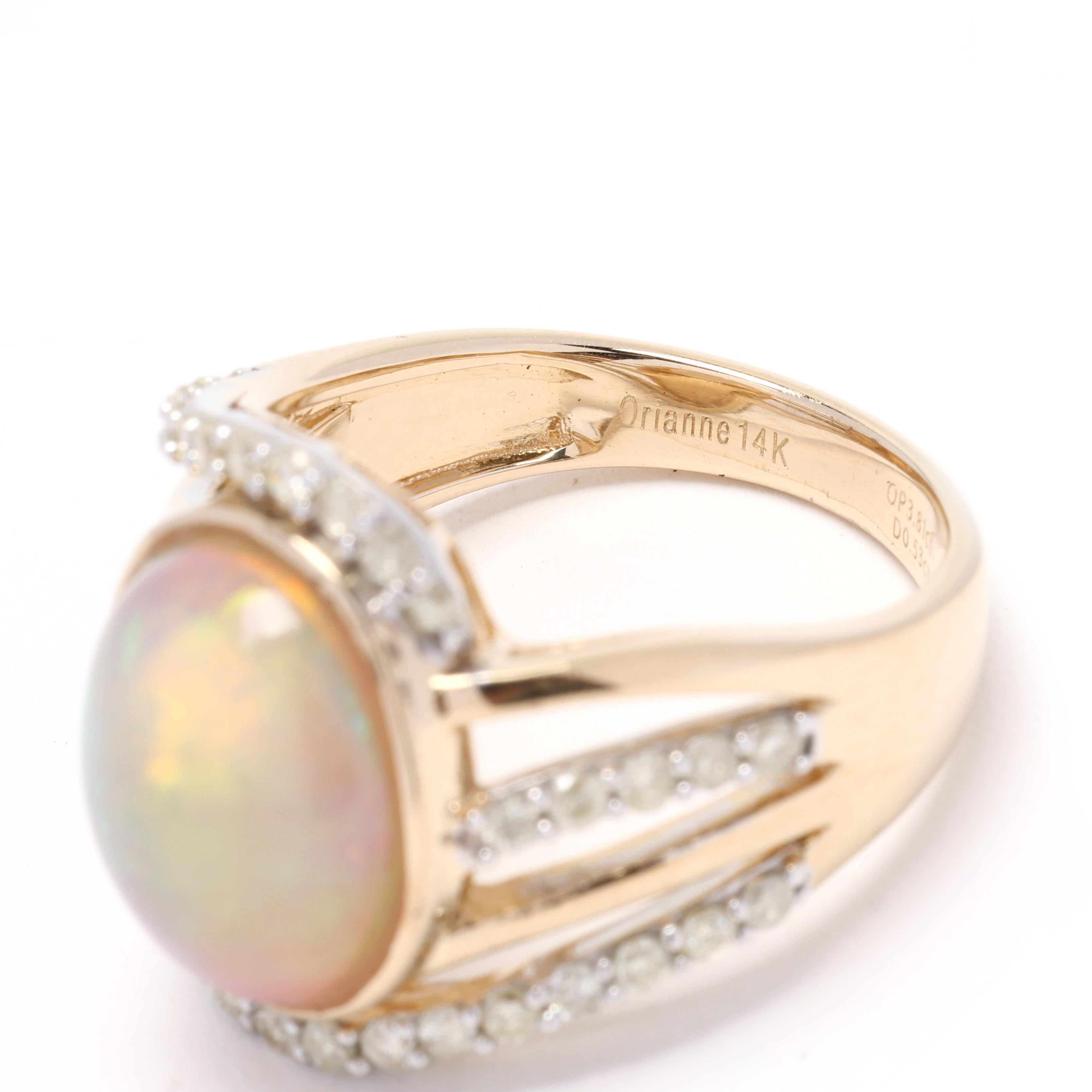 Women's or Men's Orianne Diamond and Opal Statement Ring, 14k Yellow Gold, Ring Size 7