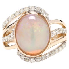 Orianne Diamond and Opal Statement Ring, 14k Yellow Gold, Ring Size 7