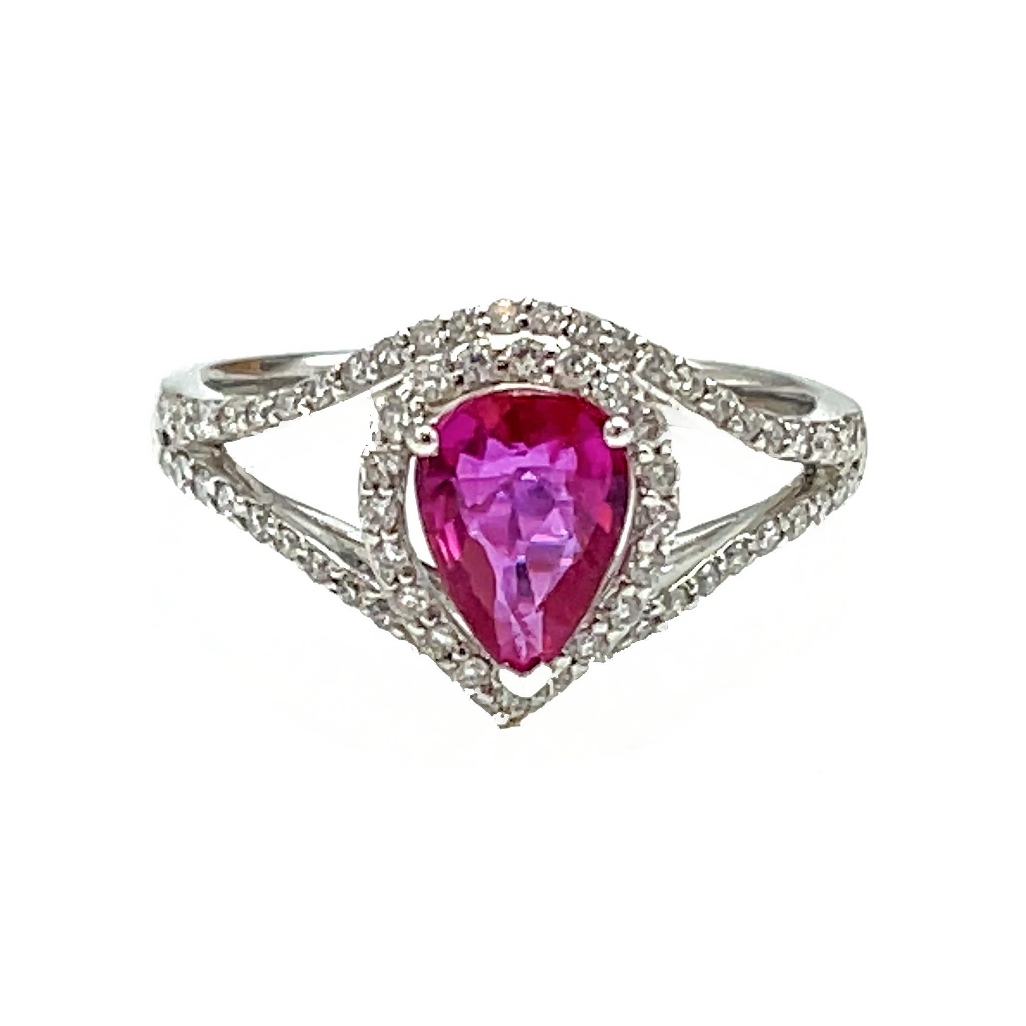 Orianne GIA Certified No-Heat Ruby Pear-Shaped Ring In Good Condition For Sale In New York, NY