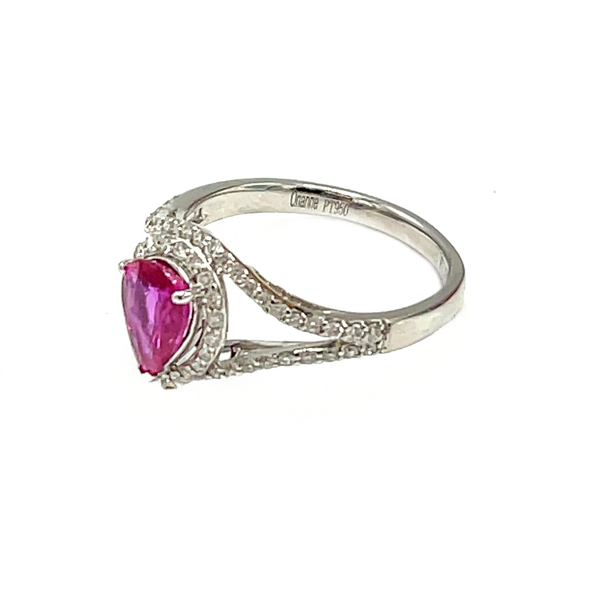 Orianne GIA Certified No-Heat Ruby Pear-Shaped Ring In Good Condition For Sale In New York, NY