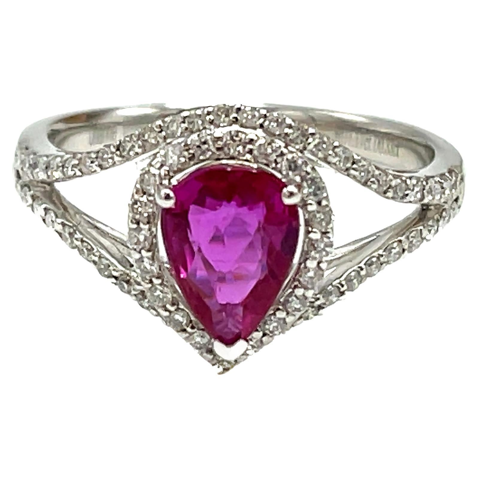 Orianne GIA Certified No-Heat Ruby Pear-Shaped Ring For Sale