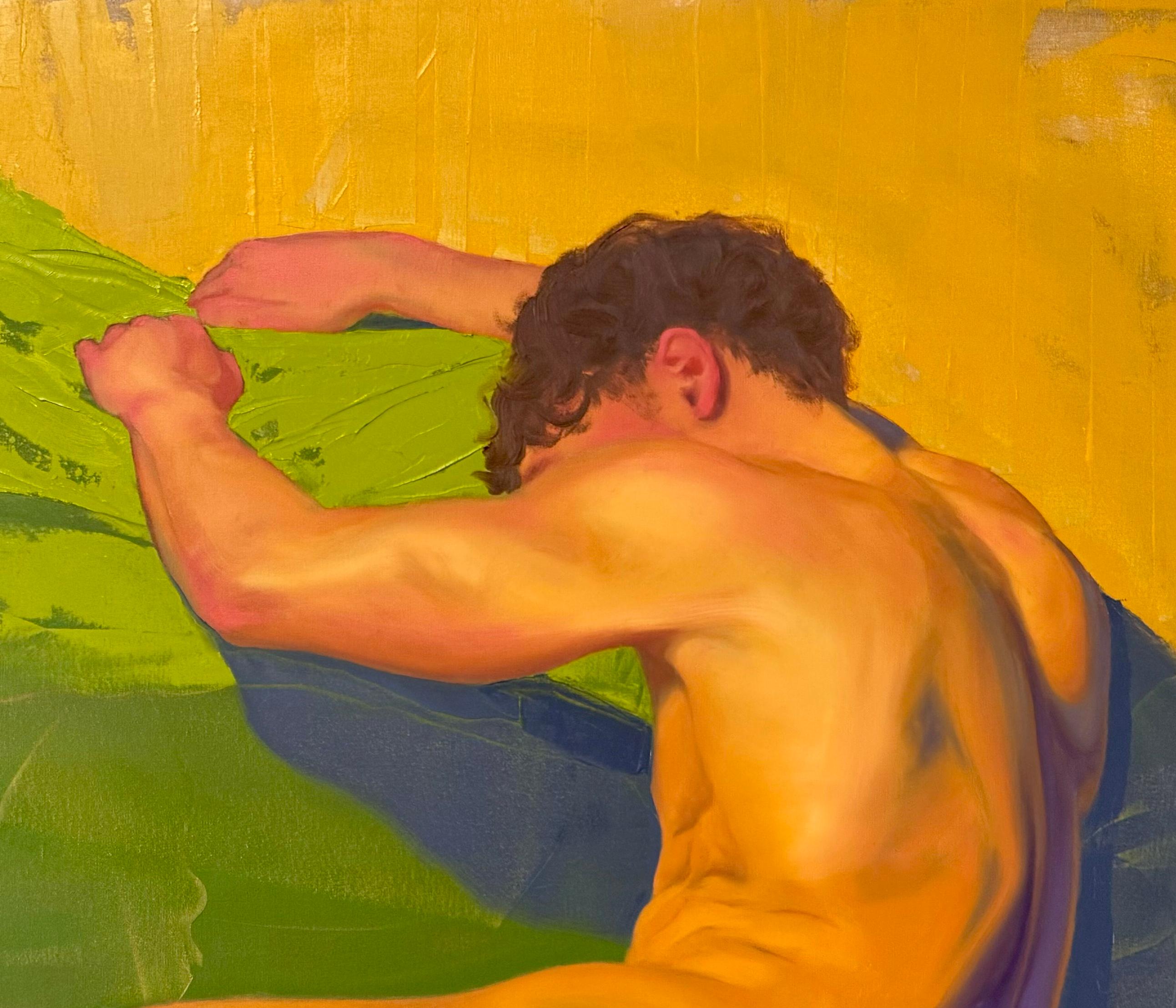 Tarde de ensueño - pintura de desnudo masculino de Orielle Anais en venta 1
