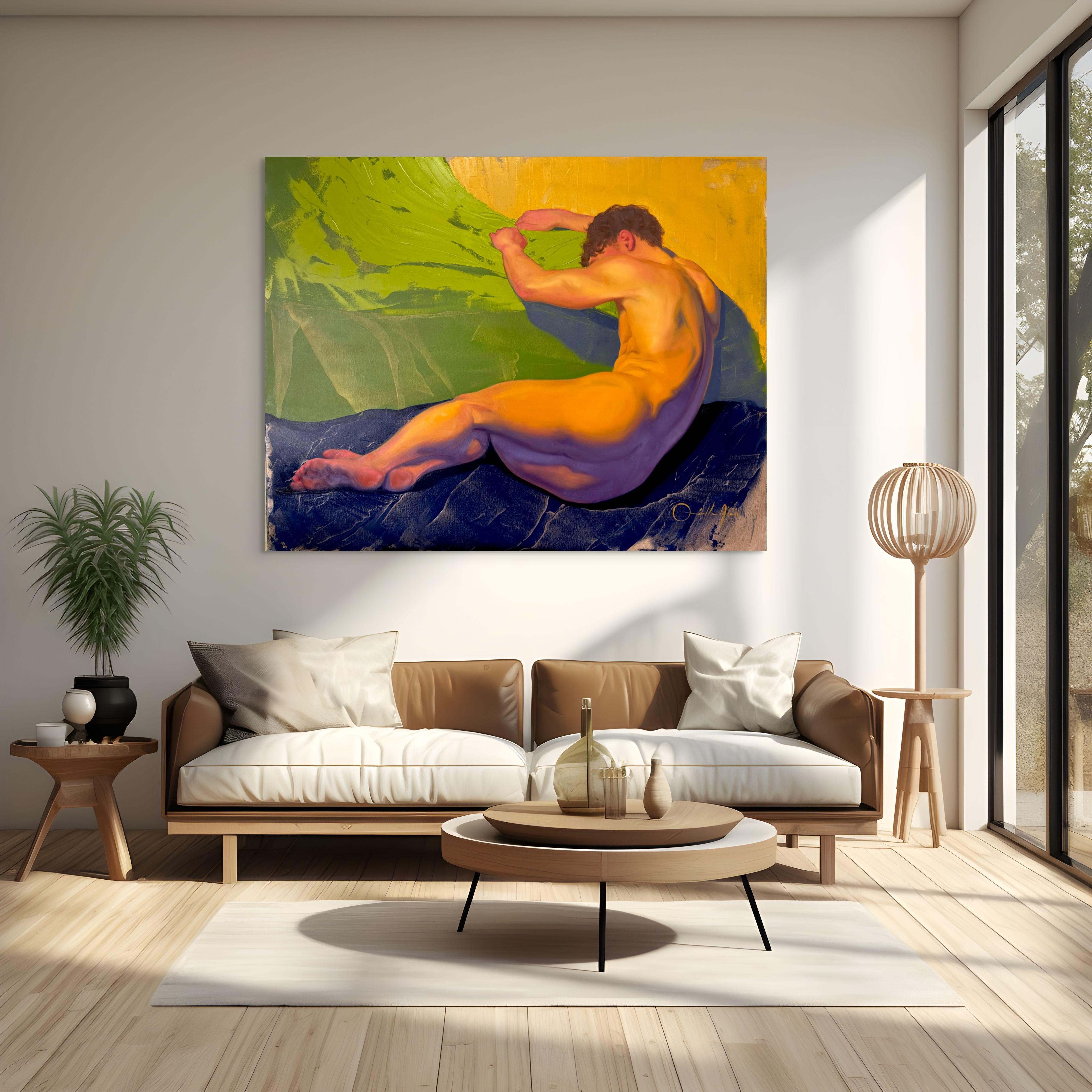 Tarde de ensueño - pintura de desnudo masculino de Orielle Anais en venta 2