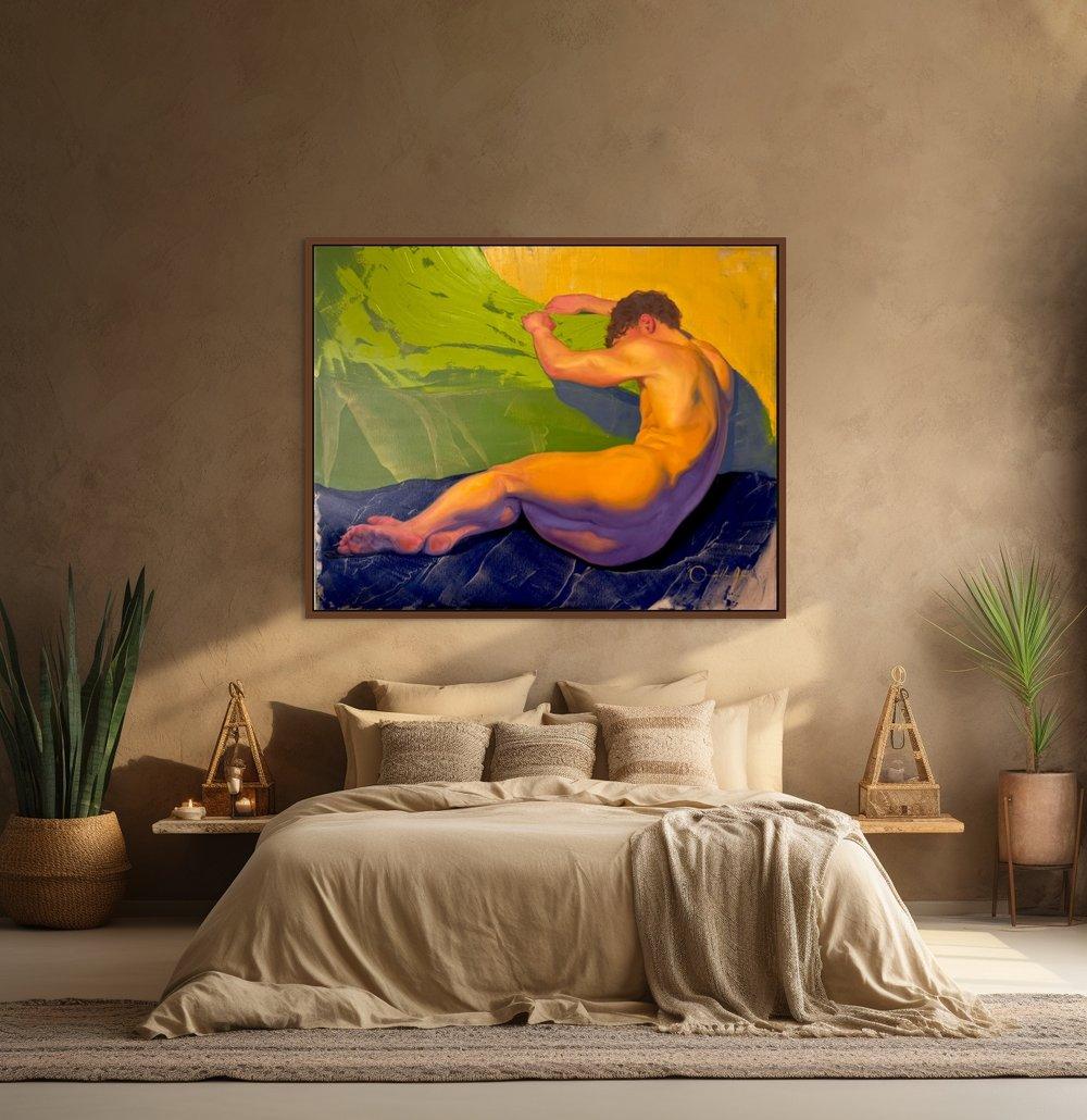 Tarde de ensueño - pintura de desnudo masculino de Orielle Anais en venta 3