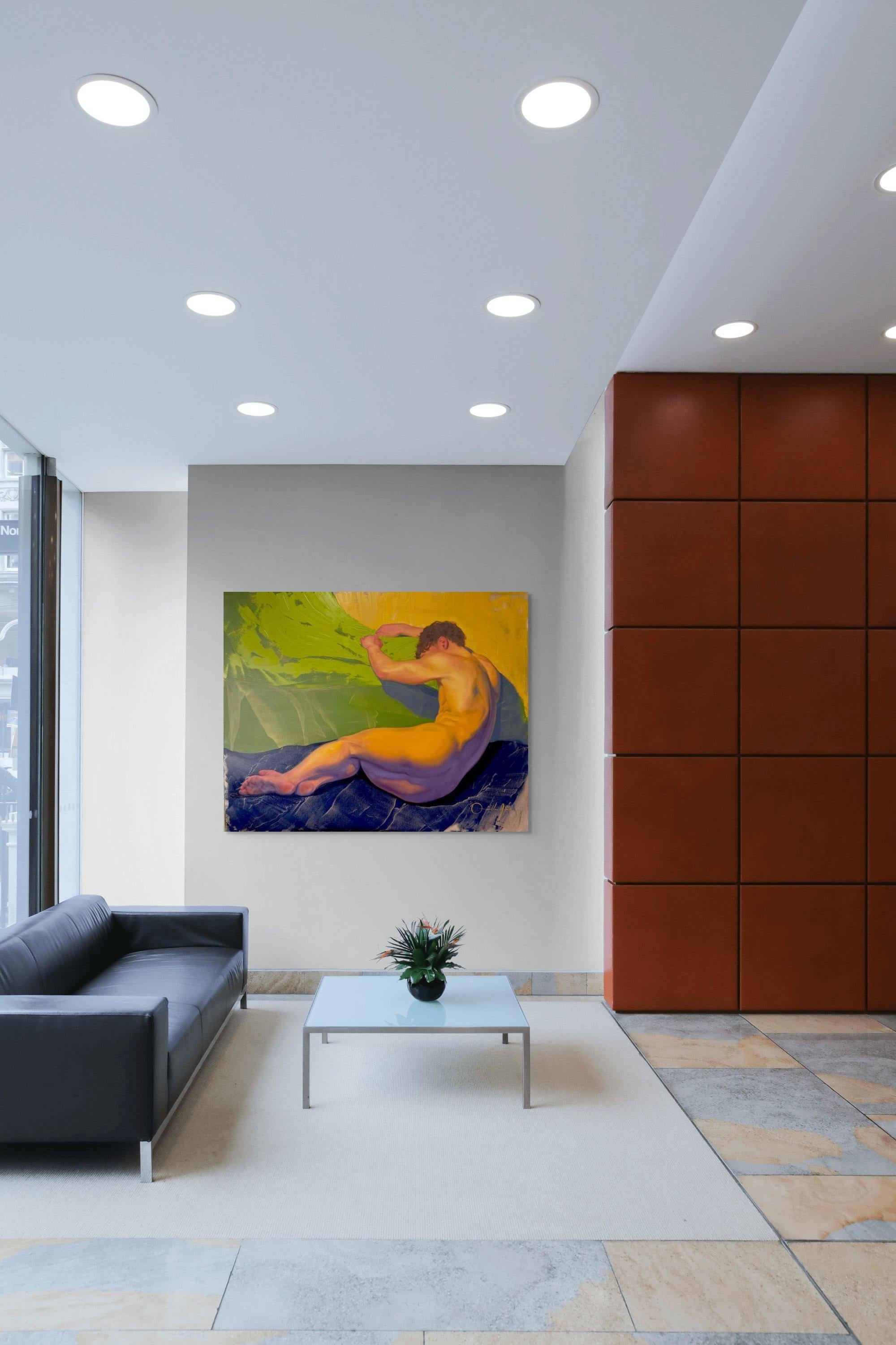 Tarde de ensueño - pintura de desnudo masculino de Orielle Anais en venta 4