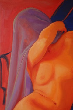 "Beneath the Veil" Modern Nude Figurative Oil Painting.