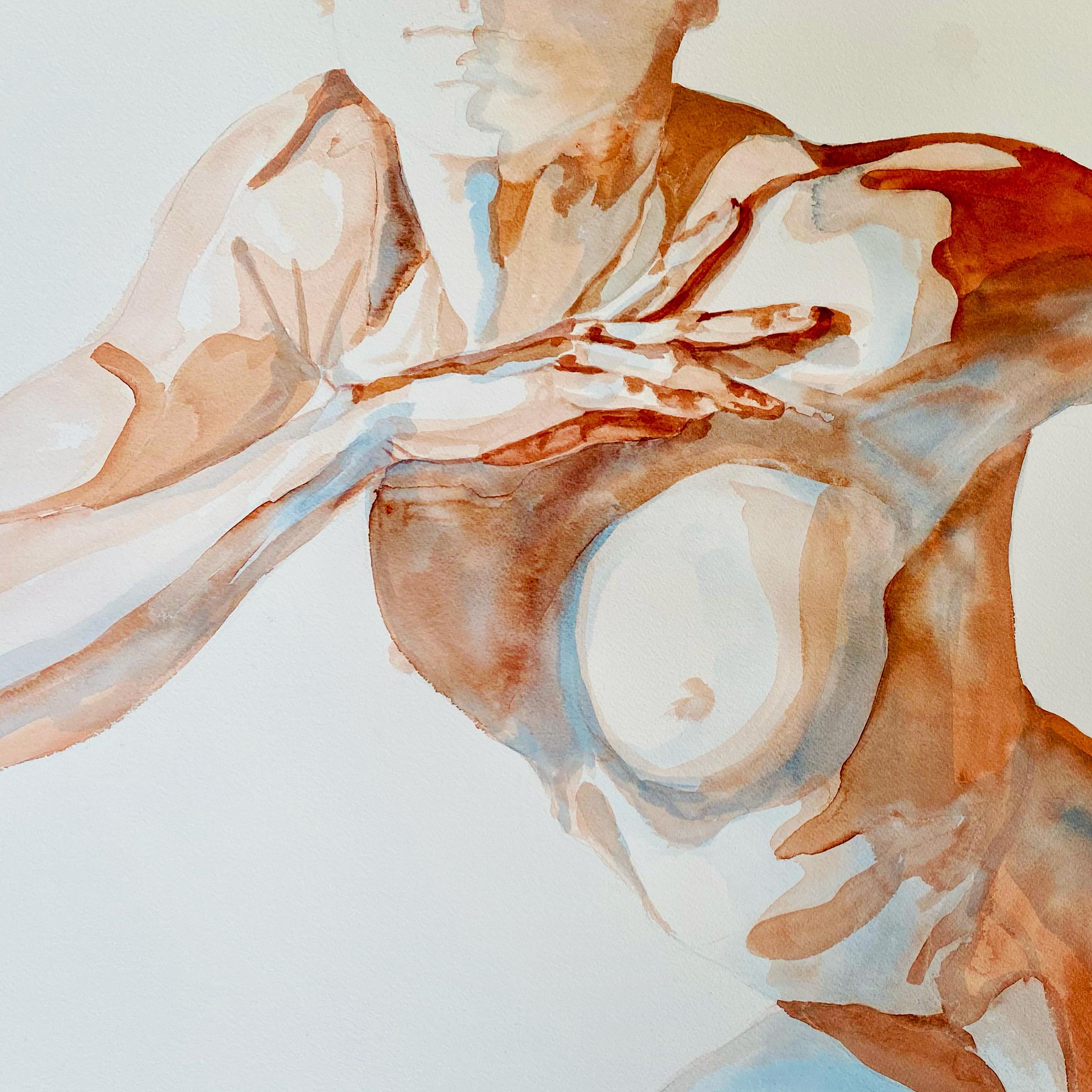 Orielle Anais Nude Painting - "Listen" Watercolor Painting by Orielle Anaïs - Female Nudes Art