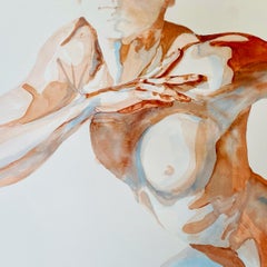 "Escucha" Pintura en acuarela de Orielle Anaïs - Arte de desnudos femeninos