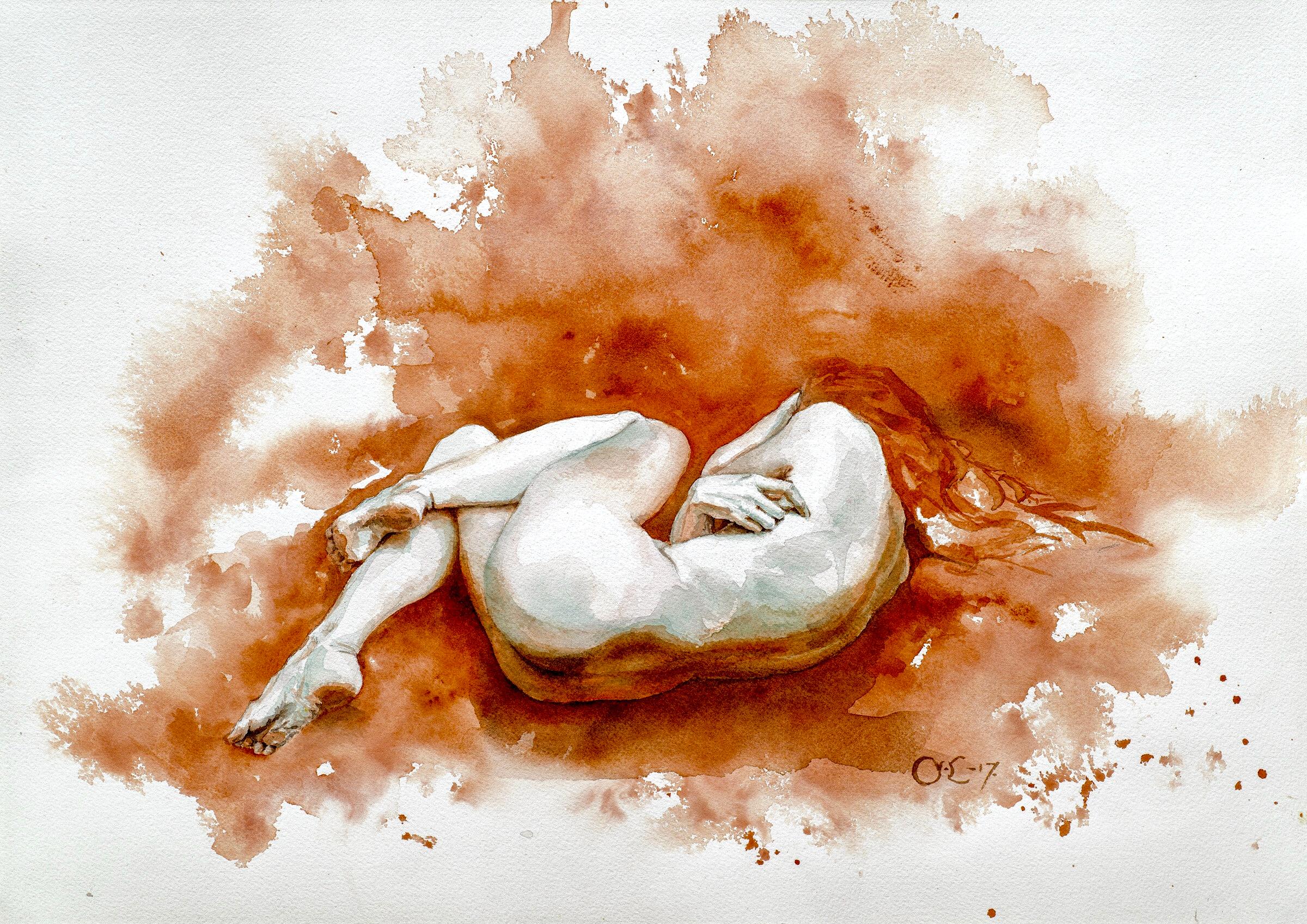 Orielle Caldwell Nude Painting - 'Rêverie' Watercolor Painting By Orielle - Female Nudes Art