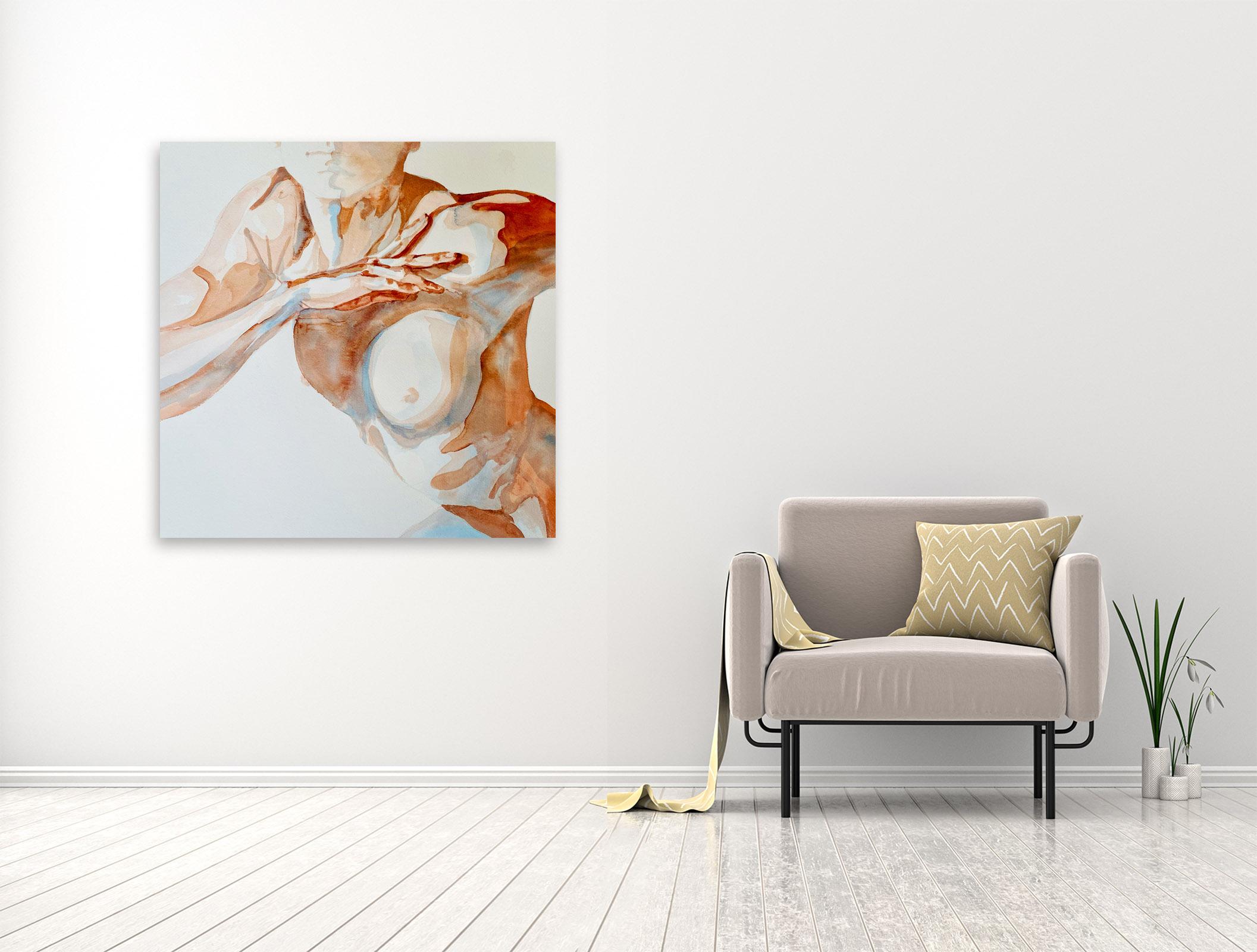 'Untitled' Watercolor Painting by Orielle - Female Nudes Art - Beige Nude Painting by Orielle Anais