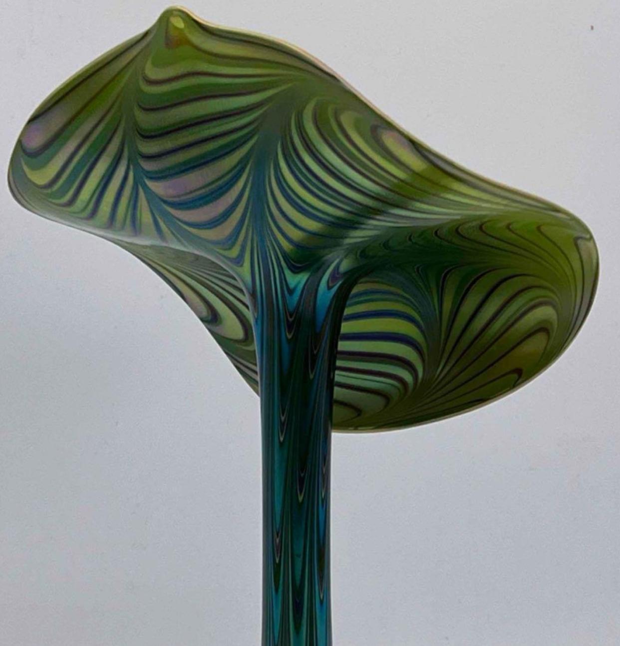 American Orient & Flume Iridescent Art Glass Pulled Feather Jack in the Pulpit Vase For Sale