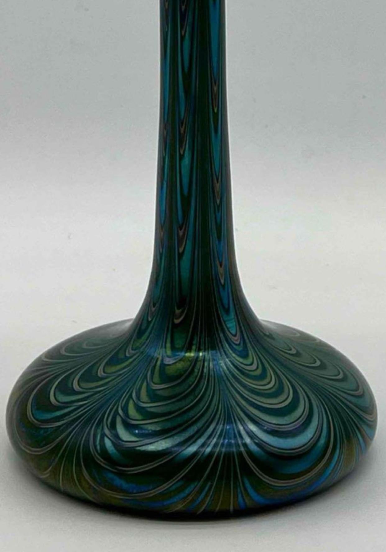 Late 20th Century Orient & Flume Iridescent Art Glass Pulled Feather Jack in the Pulpit Vase For Sale