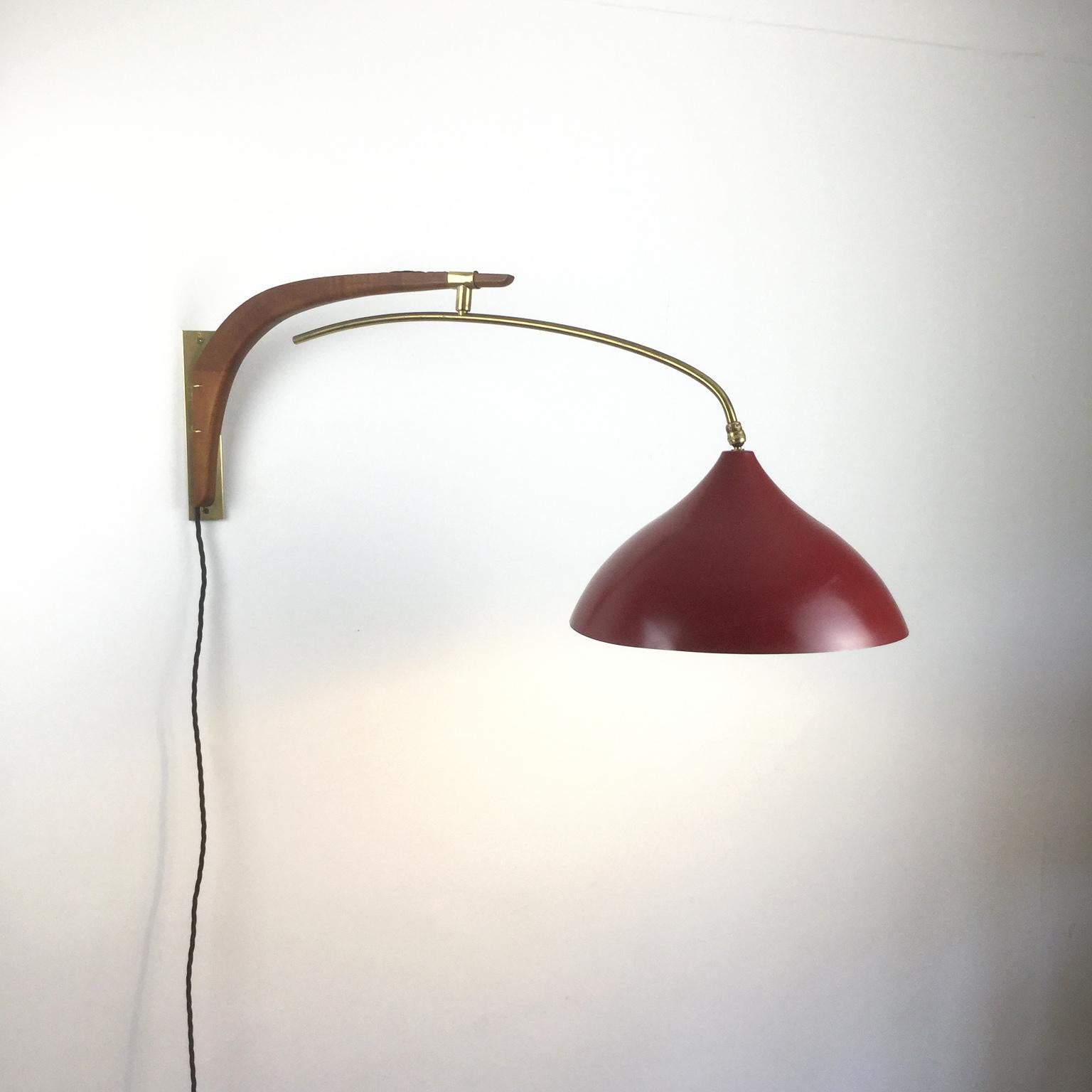 Orientable Danish Teak and Brass Wall Light by Svend Aage Holm Sorensen, 1950s 5