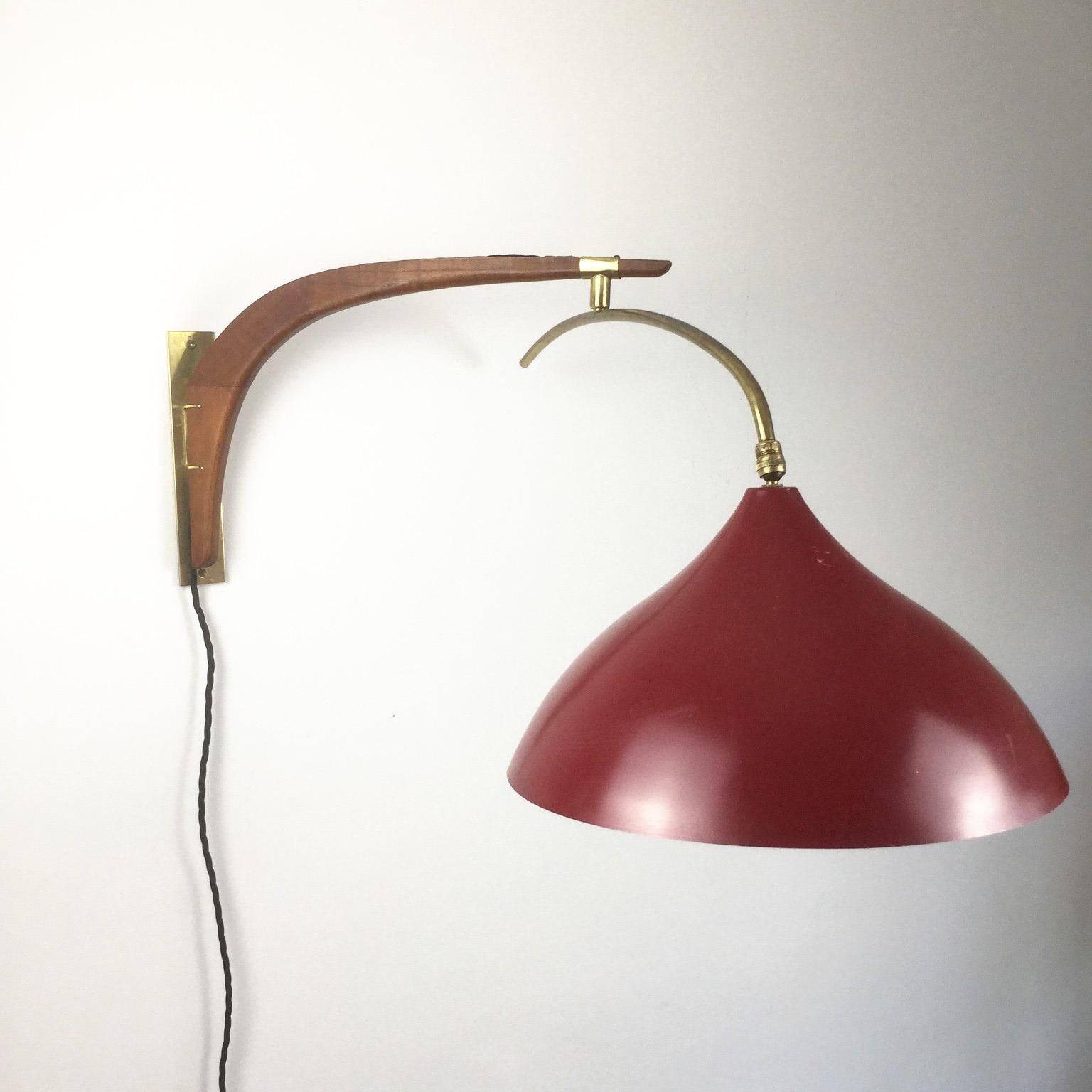 Orientable Danish Teak and Brass Wall Light by Svend Aage Holm Sorensen, 1950s 6