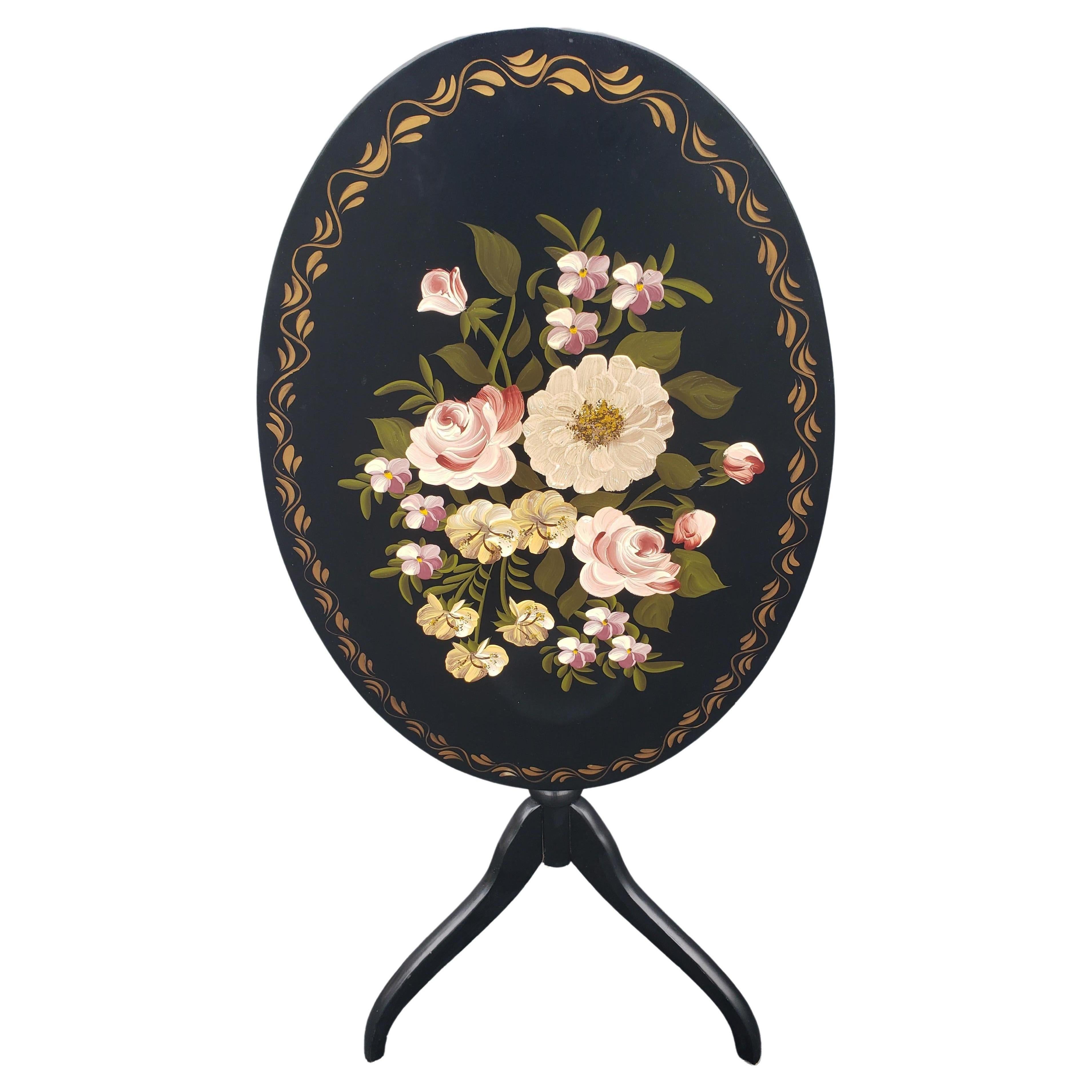 American Oriental Accent Hand Painted Tilt Top Cocktail Accent Table For Sale