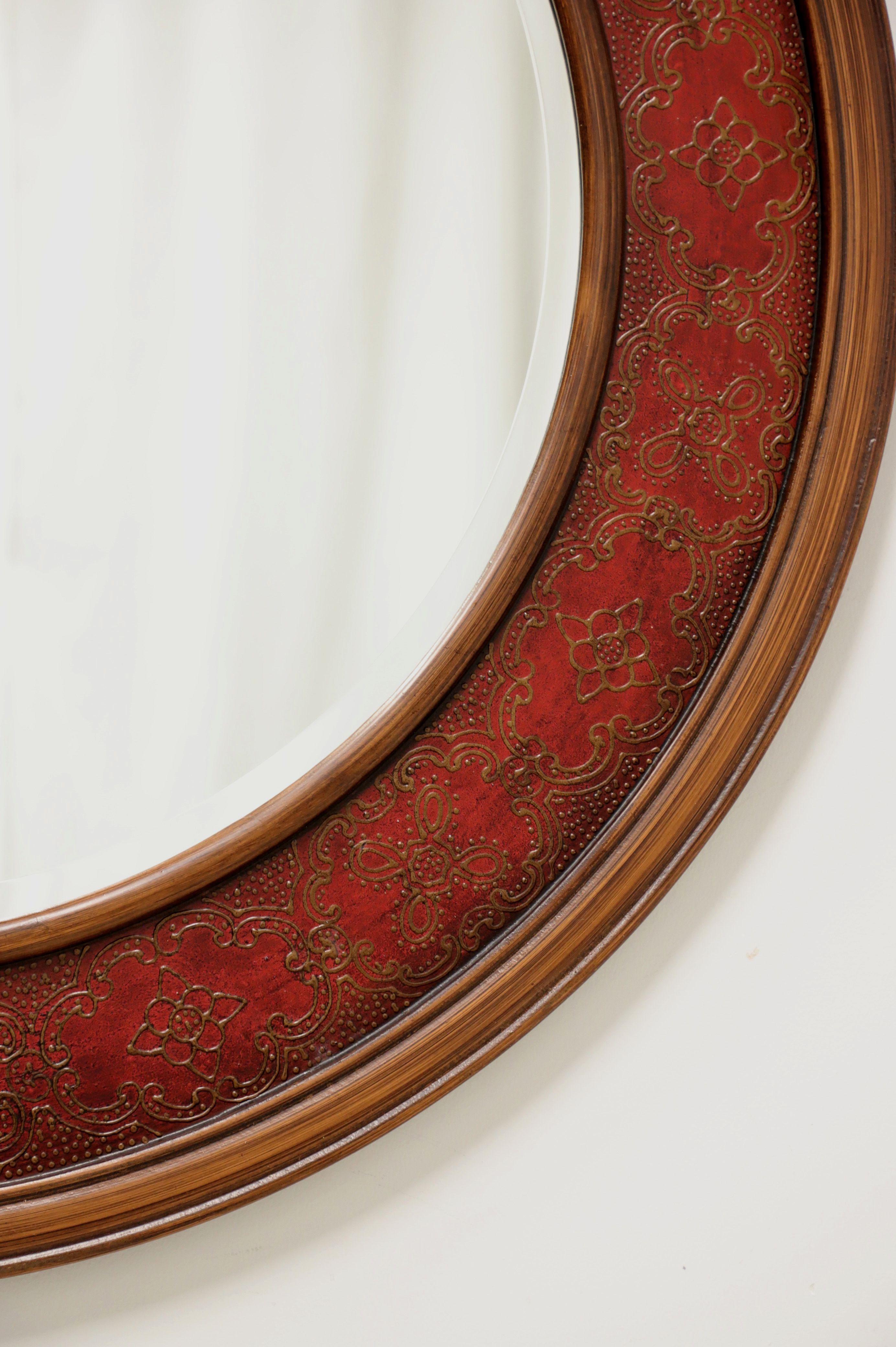 ORIENTAL ACCENT Red Painted Chinoiserie Round Beveled Wall Mirror 1