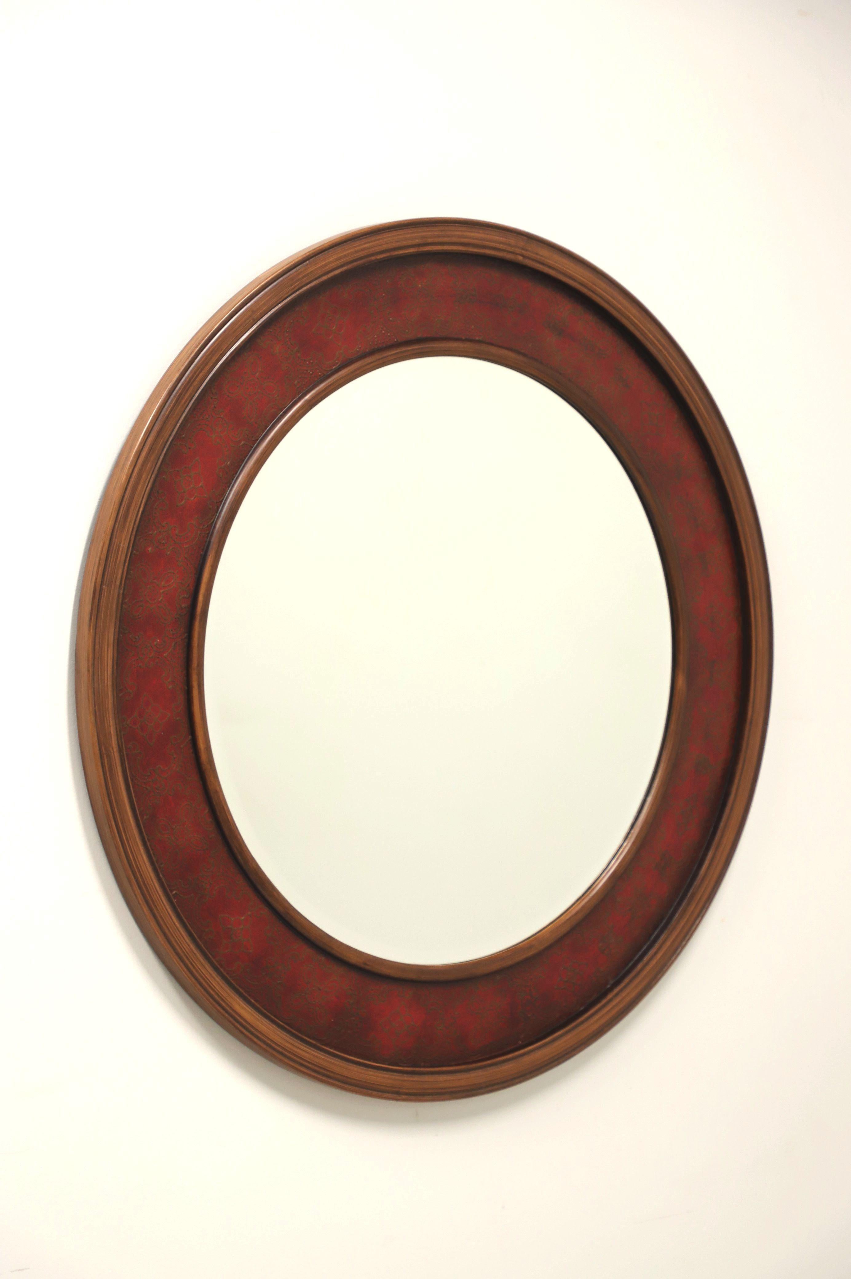 ORIENTAL ACCENT Red Painted Chinoiserie Round Beveled Wall Mirror 4
