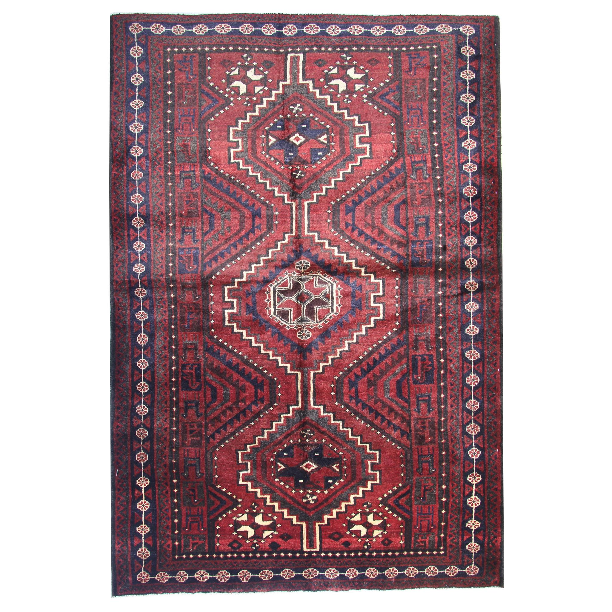 Oriental Afghan Carpet, Traditional Red wool Area Rug Handwoven For Sale