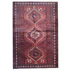 Vintage Oriental Afghan Carpet, Traditional Red wool Area Rug Handwoven