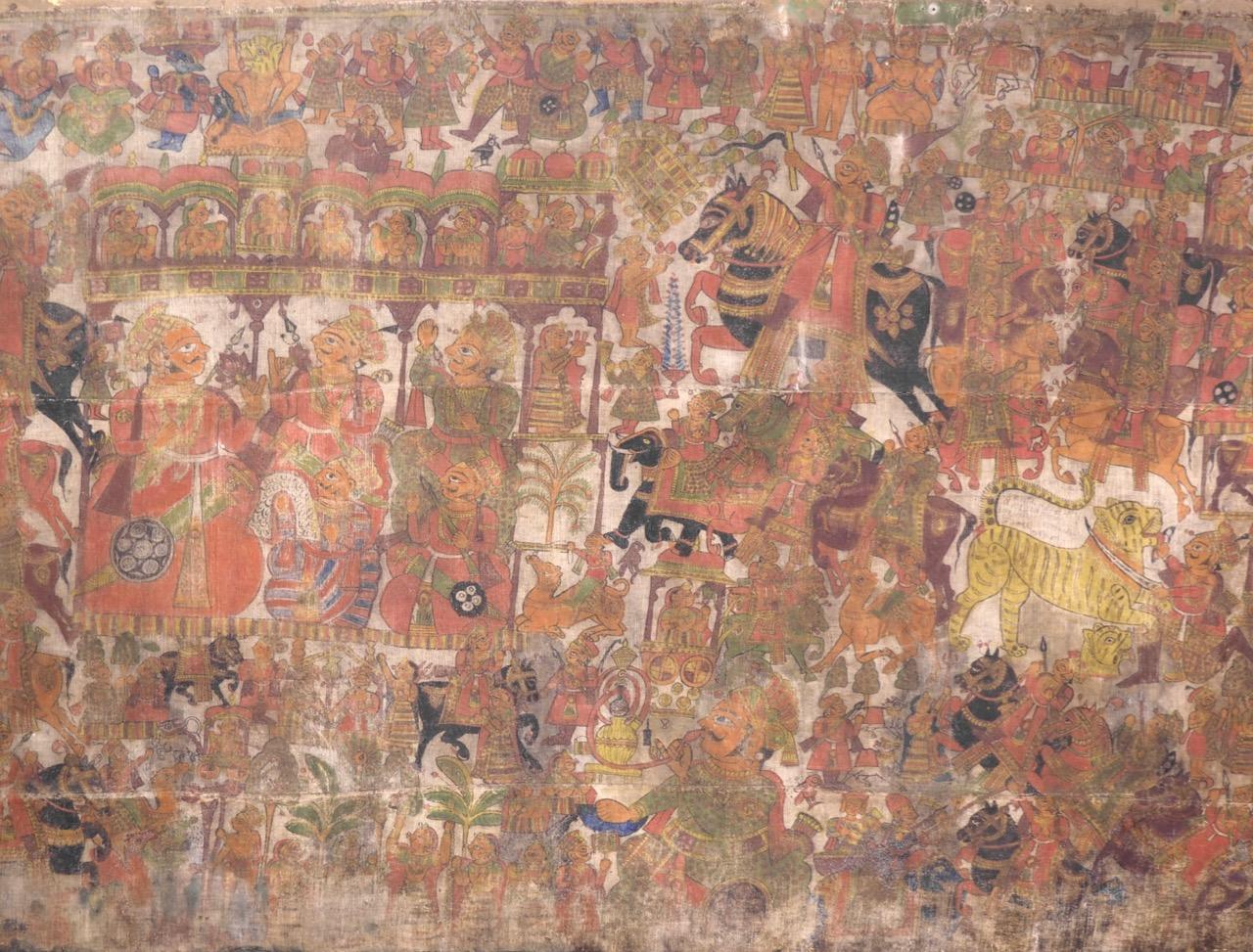 Sehr schönes orientalisches und großes Gemälde auf Leinwand, auf Holz aufgezogen, vermutlich 18. bis 19.