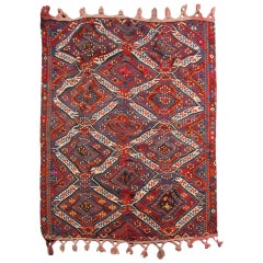 Tapis Kilim oriental ancien turc en laine dorée et métal, tapis fait main