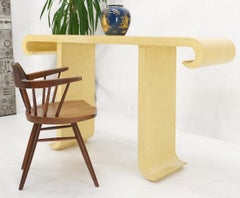 Oriental Asian Modern White Lacquer Faux Finish Scroll Design Console Sofa Table