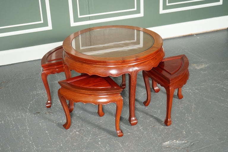 Oriental Asian Rosewood Tea Table with Set of 4 Seats For Sale at 1stDibs