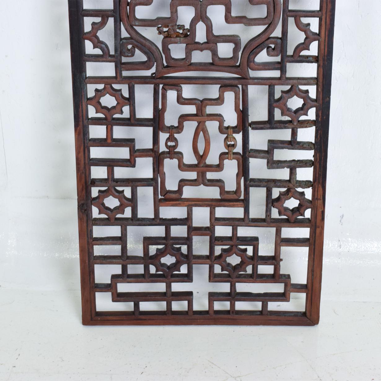 Patinated Oriental Asian Rosewood Wall Sculptural Antique Panel Screen