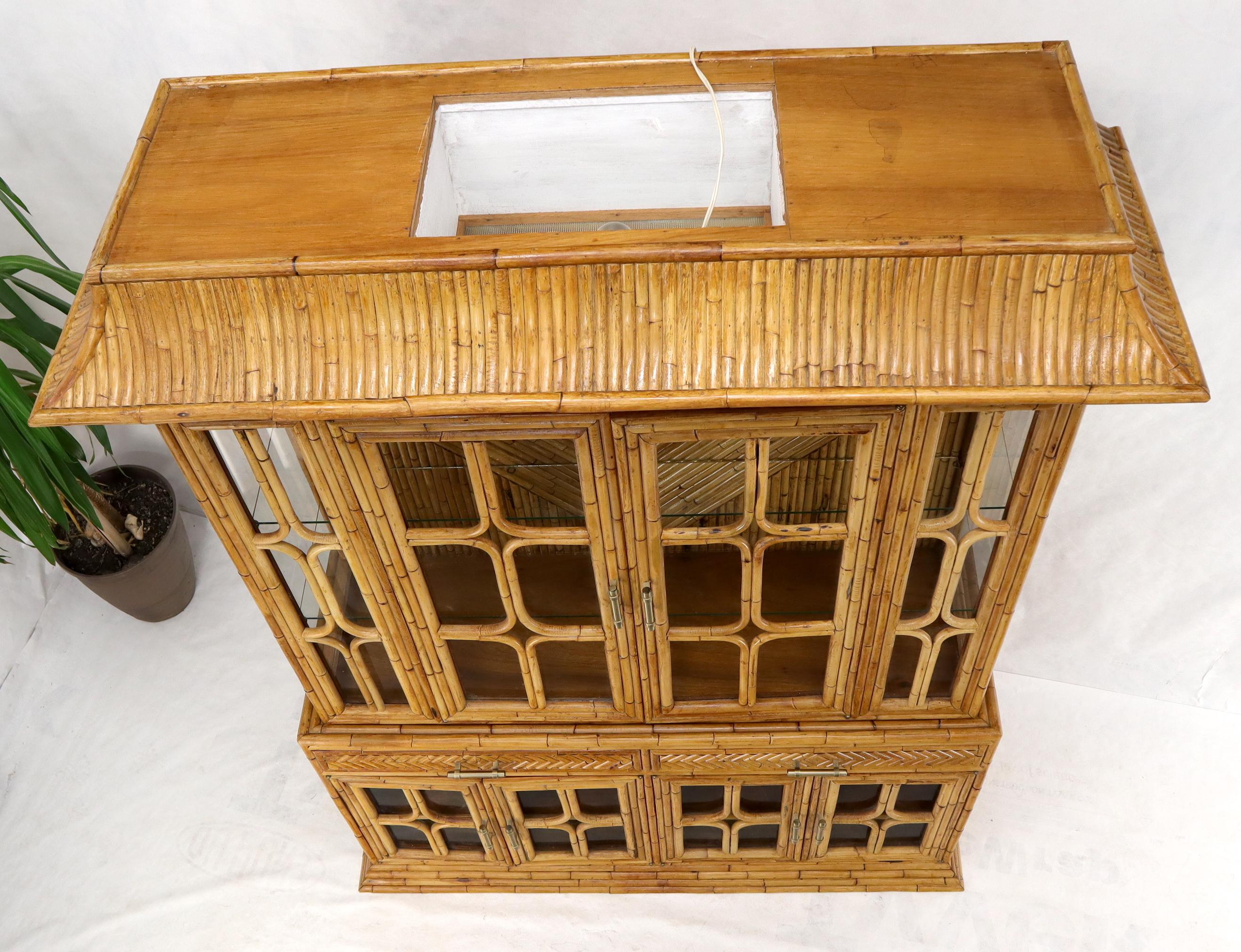 Unknown Oriental Asian Style Bamboo Rattan Hutch Buffet Display Cabinet Curio Sideboard For Sale