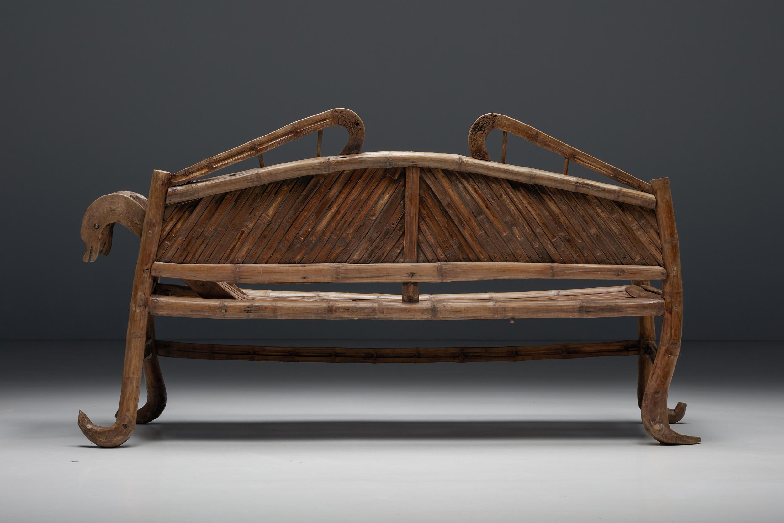Bohemian Oriental Bamboo Sofa-Bed, 20th Century For Sale