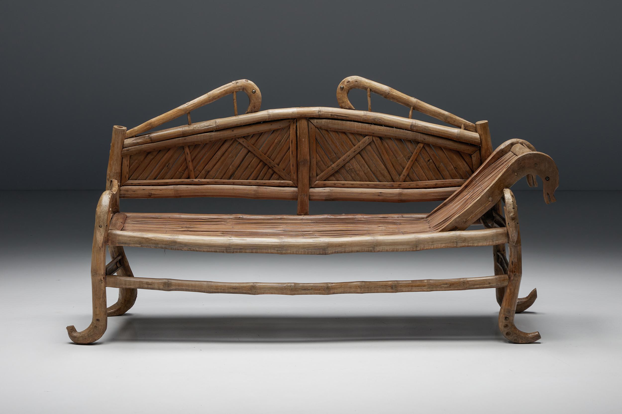 French Oriental Bamboo Sofa-Bed, 20th Century For Sale