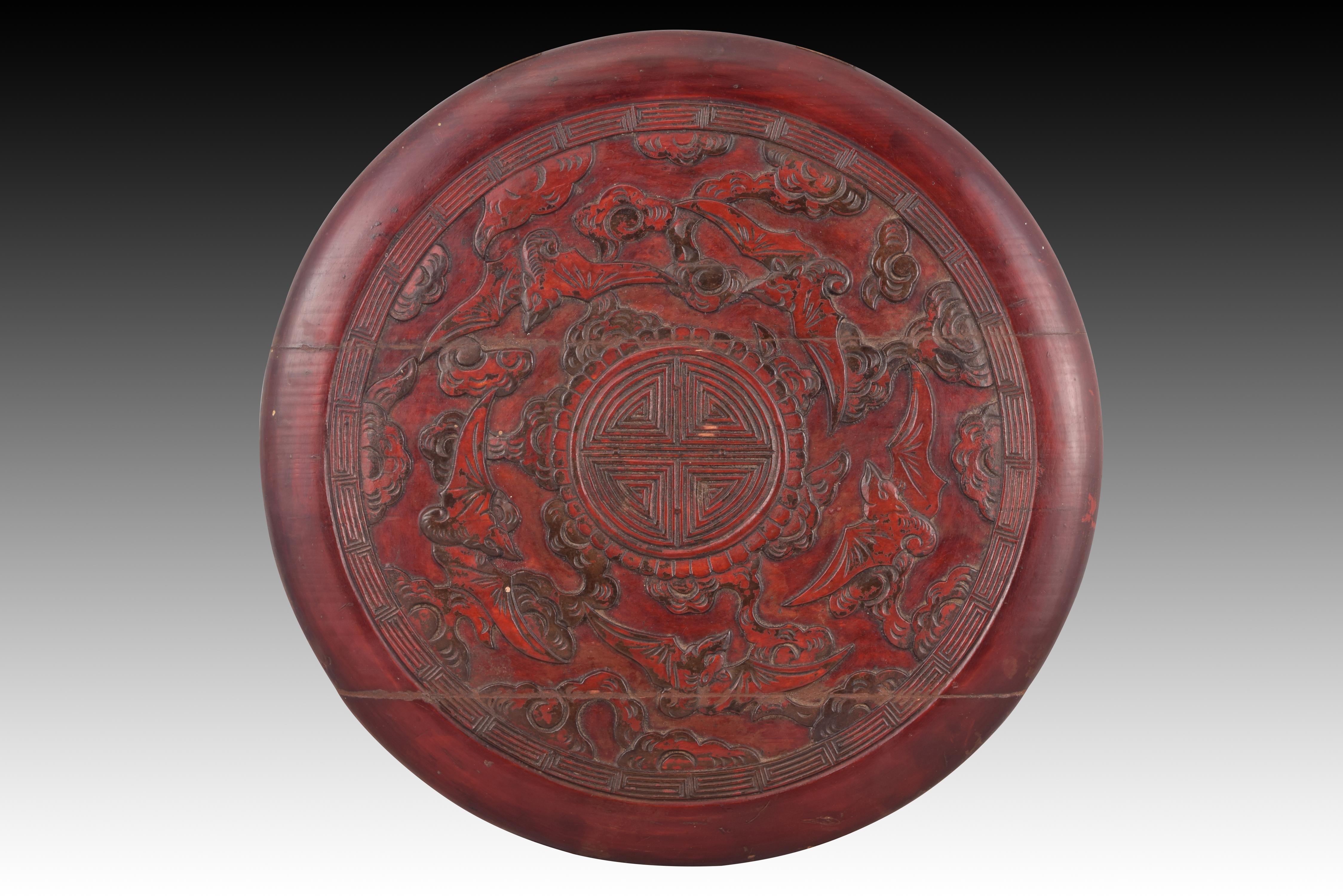 20th Century Oriental basket or box. Carved and lacquered wood, etc. Around 1950, p China. For Sale