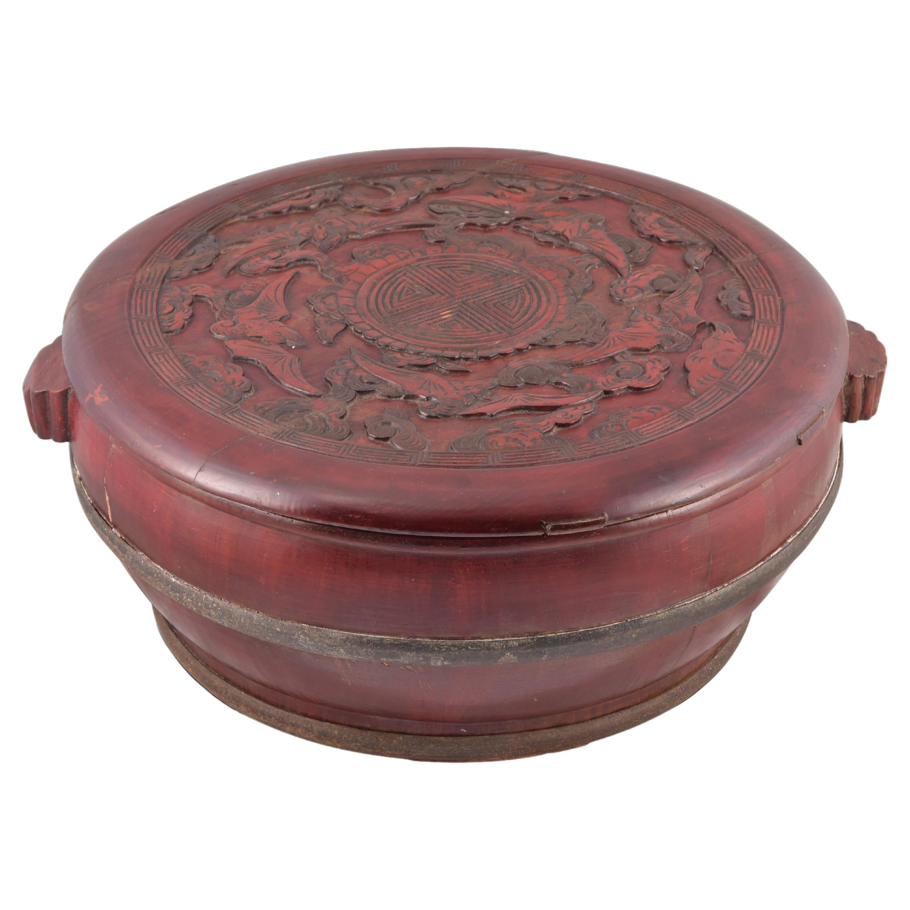 Oriental basket or box. Carved and lacquered wood, etc. Around 1950, p China.
