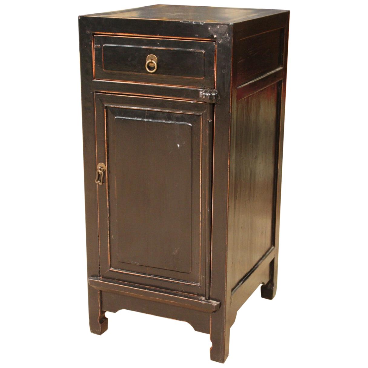 Oriental Bedside Table in Black Lacquered Wood, 20th Century For Sale