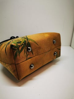 Bird and Bamboo Print Watered Gauze Silk Clutch Sling Bag