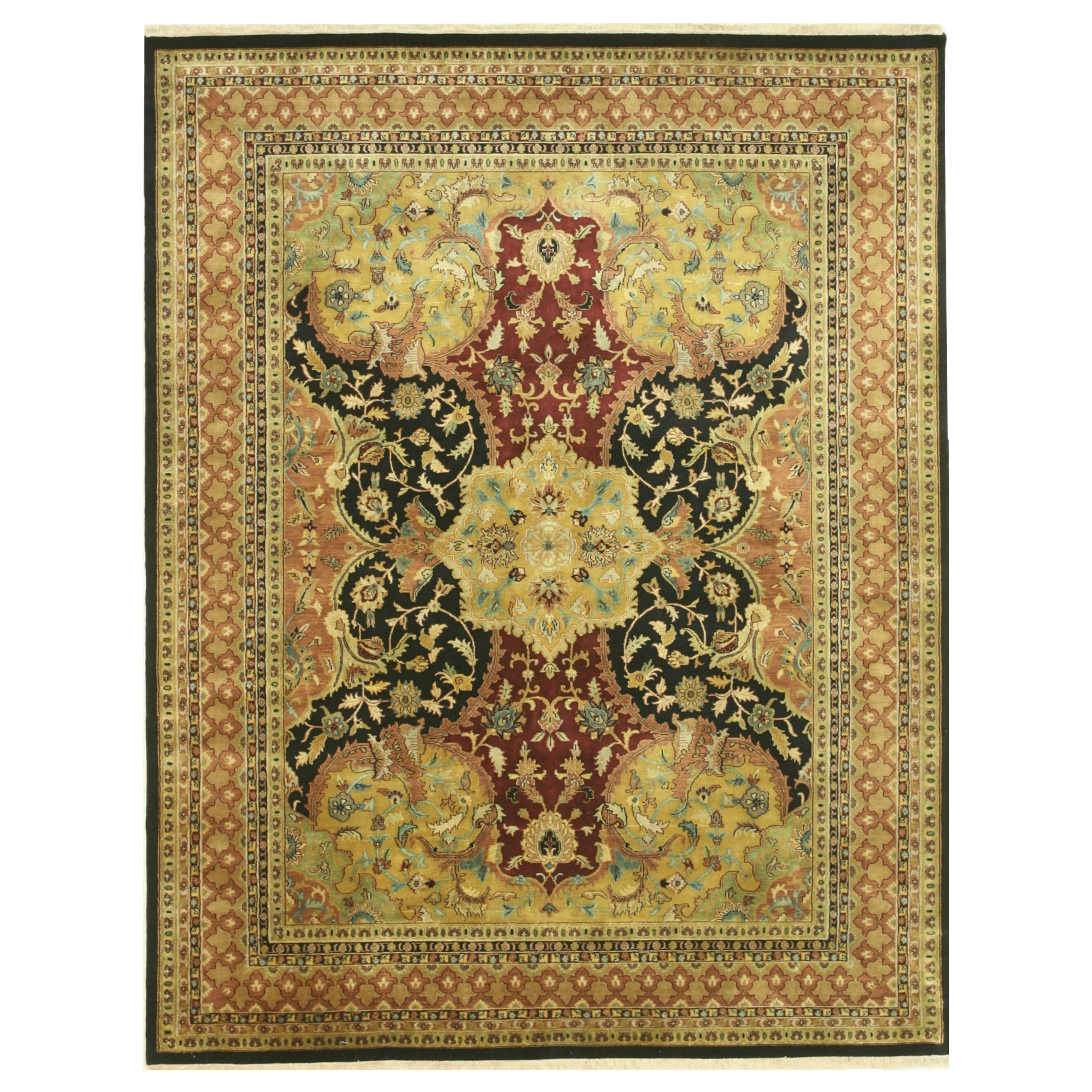 Orientalischer schwarzer handgeknüpfter Wollteppich aus Neuseeland, Medaillon-Design im Angebot