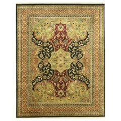 Oriental Black Hand-Knotted New Zealand Wool Rug Carpet, Medallion Design